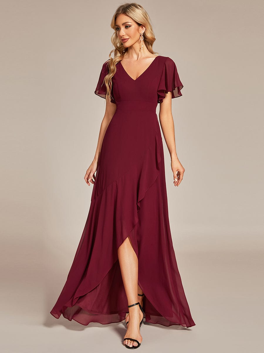 Charming Chiffon Bridesmaid Dress with Lotus Leaf Hemline #color_Burgundy