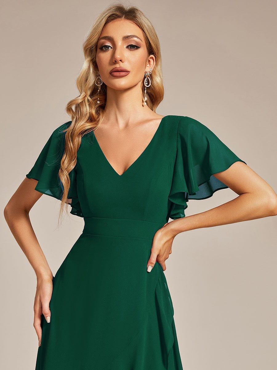 Charming Chiffon Bridesmaid Dress with Lotus Leaf Hemline #color_Dark Green