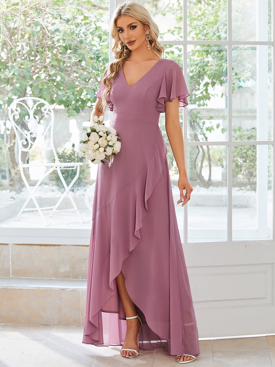 Charming Chiffon Bridesmaid Dress with Lotus Leaf Hemline #color_Purple Orchid
