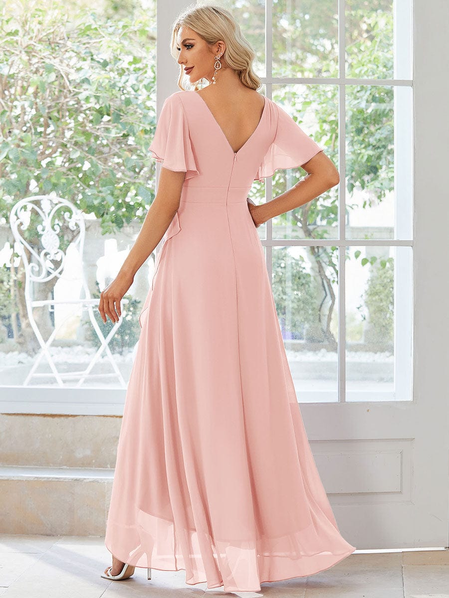 Charming Chiffon Bridesmaid Dress with Lotus Leaf Hemline #color_Pink