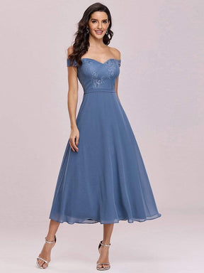 Color=Dusty Navy | Off The Shoulder Lace Bodice Short Sweetheart Evening Dress-Dusty Navy 4
