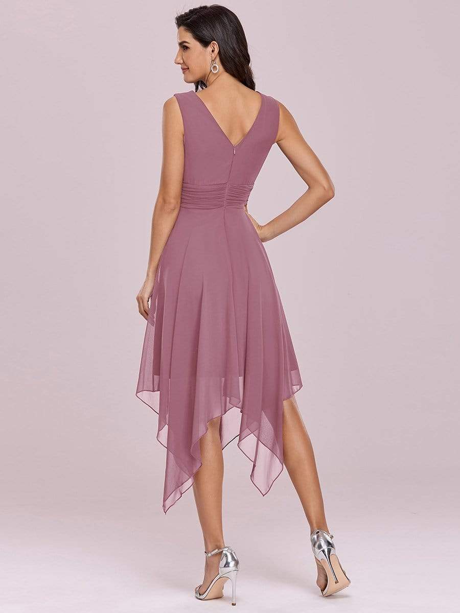 Color=Purple Orchid | Knee Length Chiffon Bridesmaid Dress With Irregular Hem-Purple Orchid 2