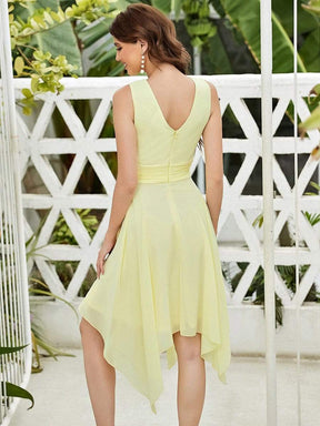 Color=Yellow | Knee Length Chiffon Bridesmaid Dress With Irregular Hem-Yellow 2