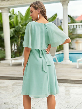 Color=Mint Green | Elegant Ruffle Sleeve Short Chiffon Bridesmaid Dress-Mint Green 2