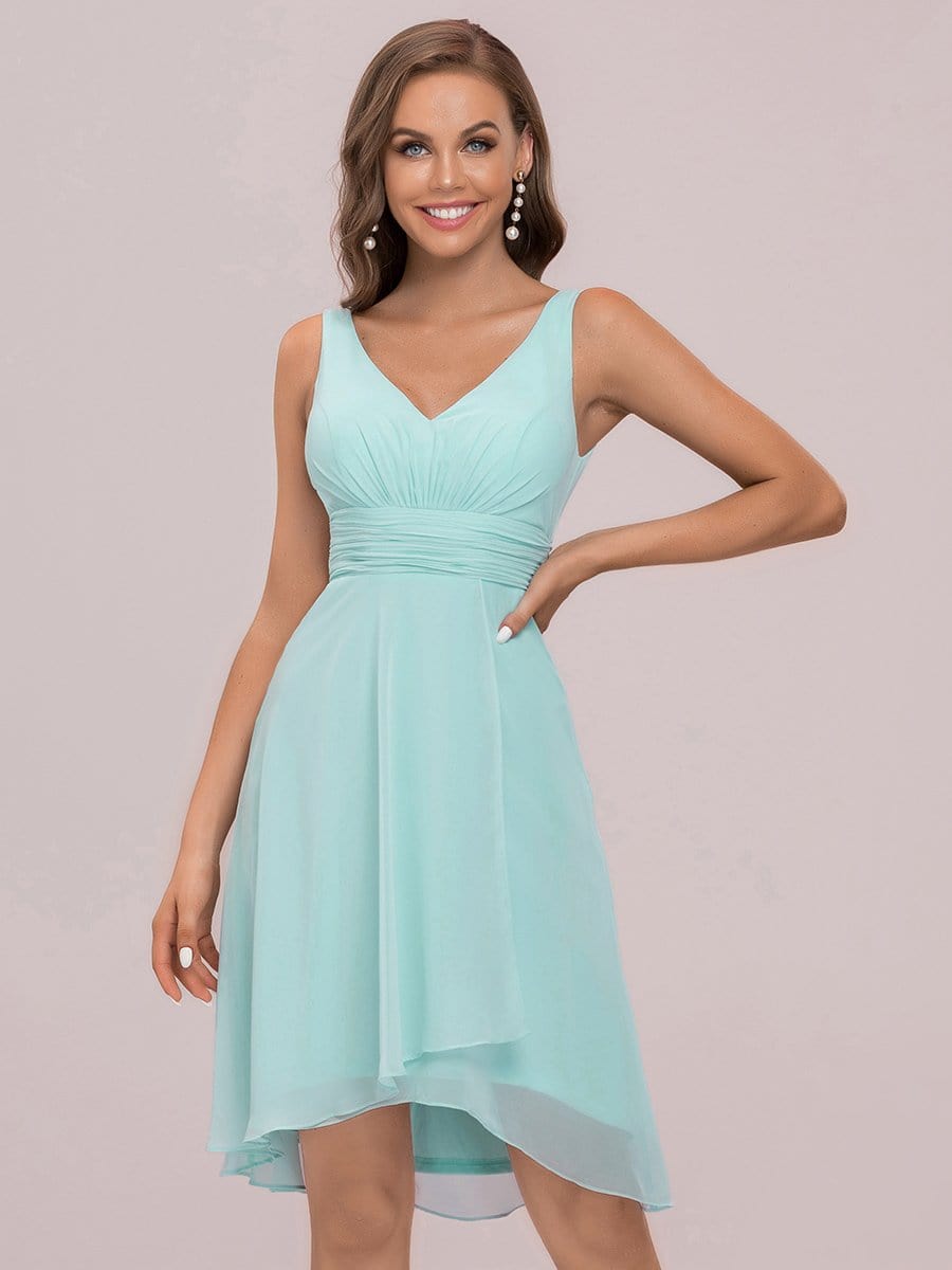 Color=Sky Blue | Sexy Backless Double Deep V Sleeveless Asymmetric Knee Length Bridesmaid Dress-Sky Blue 5