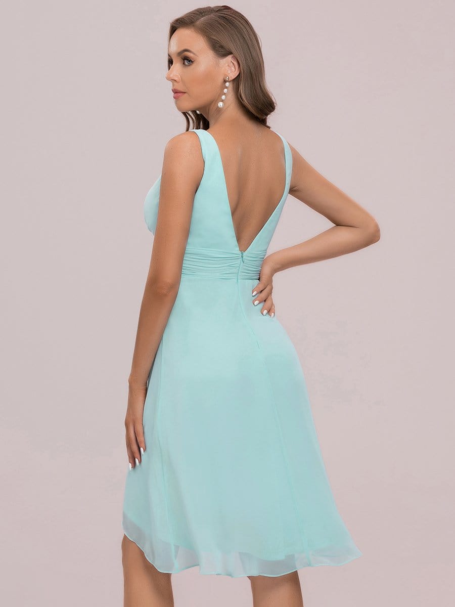Color=Sky Blue | Sexy Backless Double Deep V Sleeveless Asymmetric Knee Length Bridesmaid Dress-Sky Blue 6