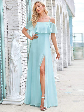 Color=Sky Blue | Elegant Lotus Sleeves Spaghetti Strap Front Split Long Bridesmaid Dress-Sky Blue 3