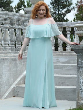 Color=Sky Blue | Elegant Plus Size Lotus Sleeves Spaghetti Strap Front Split Bridesmaid Dress-Sky Blue 1