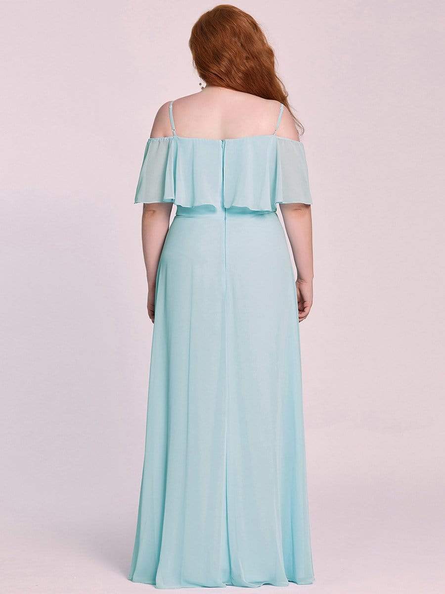 Color=Sky Blue | Elegant Lotus Sleeves Spaghetti Strap Front Split Long Bridesmaid Dress-Sky Blue 9