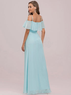 Color=Sky Blue | Elegant Lotus Sleeves Spaghetti Strap Front Split Long Bridesmaid Dress-Sky Blue 6
