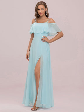Color=Sky Blue | Elegant Lotus Sleeves Spaghetti Strap Front Split Long Bridesmaid Dress-Sky Blue 7