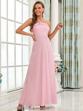 Color=Mauve | Halter Neck Strapless A-Line Maxi Bridesmaid Dress-Mauve 3