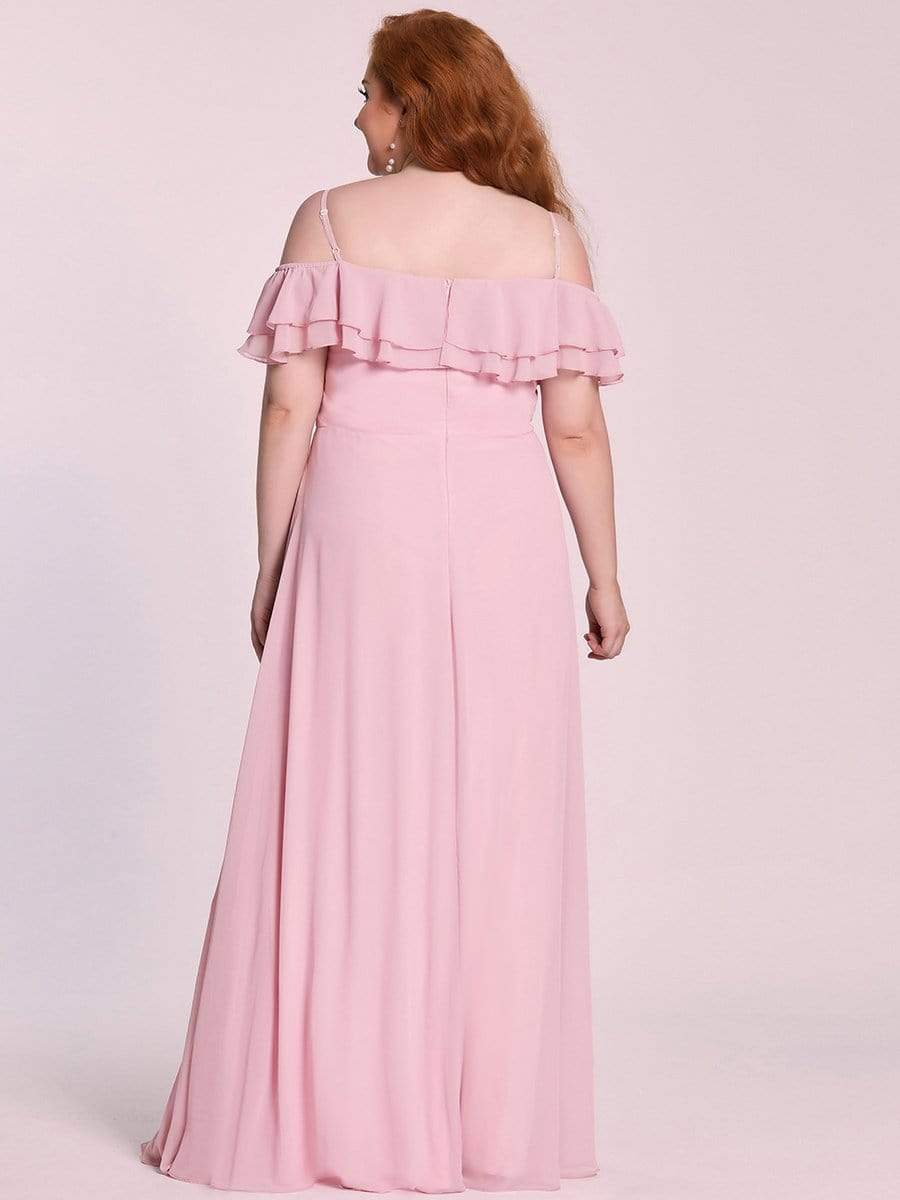 Color=Mauve | Plus Size Spaghetti Strap Layered Lotus Sleeves Front Slit Bridesmaid Dress-Mauve 5