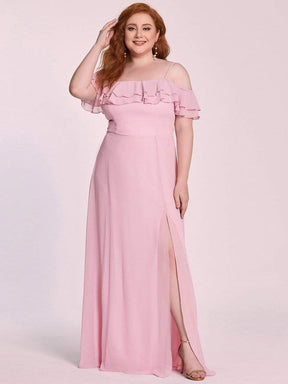 Color=Mauve | Plus Size Spaghetti Strap Layered Lotus Sleeves Front Slit Bridesmaid Dress-Mauve 4