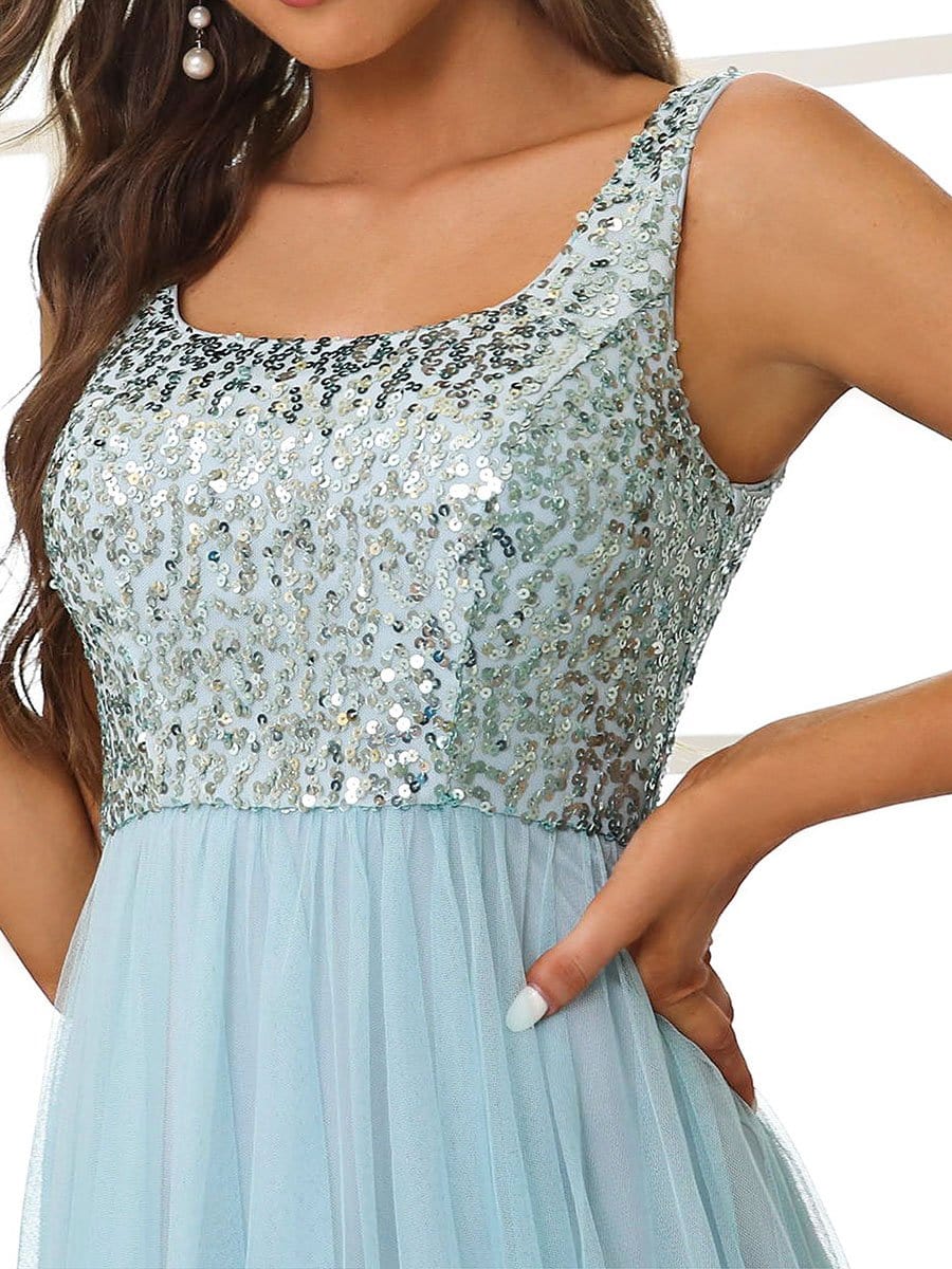 Color=Sky Blue | U Neck Sequins Maxi Long Sleeveless Sequin Tulle Bridesmaid Dress-Sky Blue 4