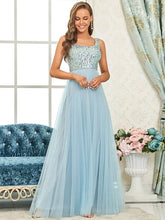 Color=Sky Blue | U Neck Sequins Maxi Long Sleeveless Sequin Tulle Bridesmaid Dress-Sky Blue 1