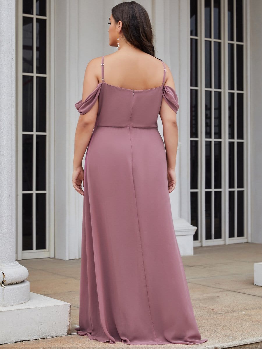 Color=Purple Orchid | Plus Size Cold Shoulder Spaghetti Strap Maxi Bridesmaid Dresses-Purple Orchid 2