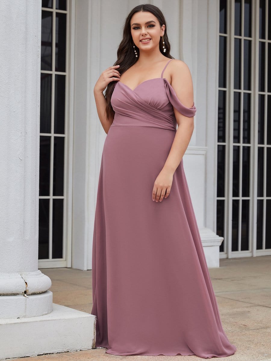 Color=Purple Orchid | Plus Size Cold Shoulder Spaghetti Strap Maxi Bridesmaid Dresses-Purple Orchid 1