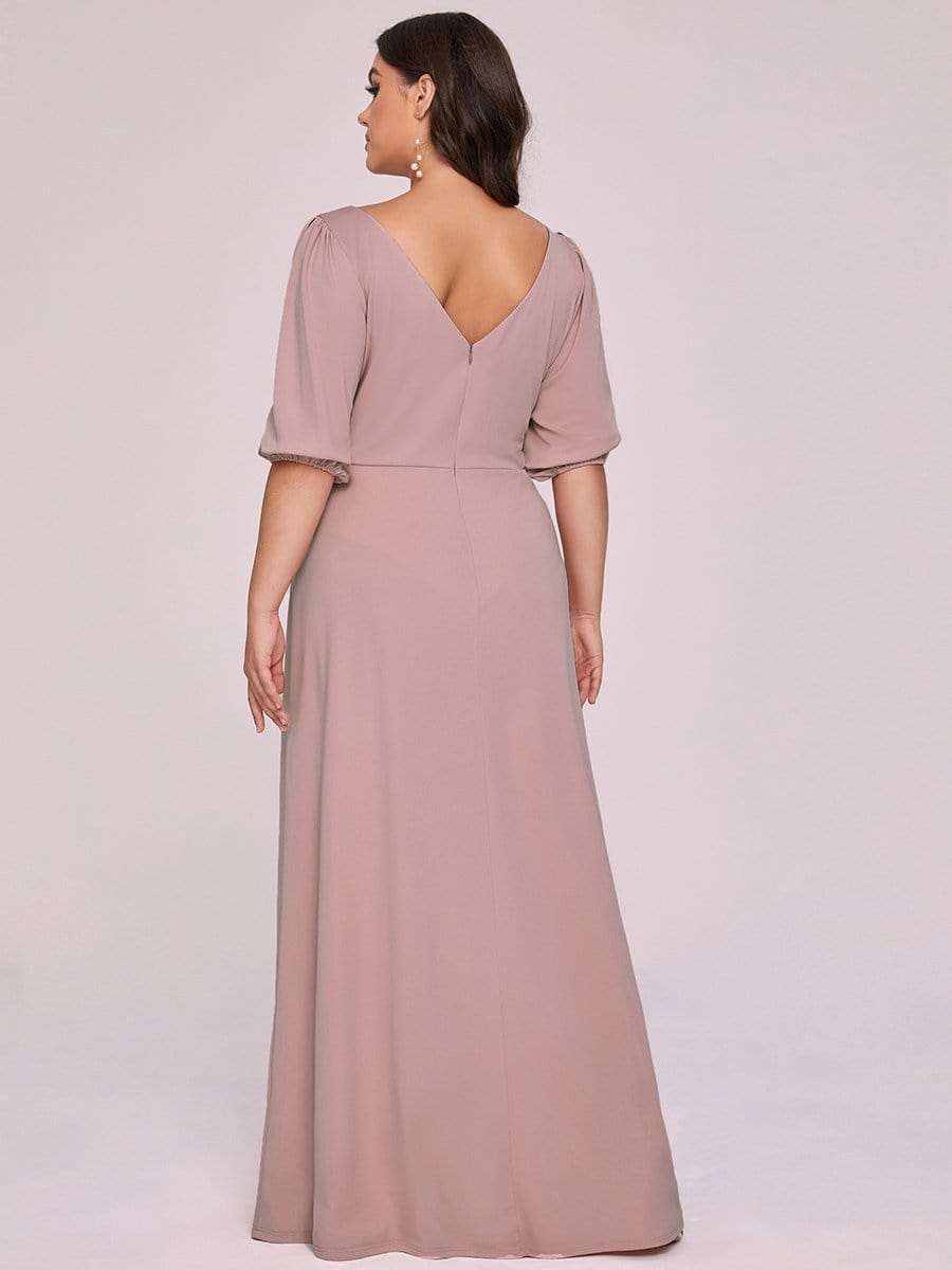 Color=Purple Orchid | V Neck Half Sleeves Long Plus Size Bridesmaid Dress-Purple Orchid 5