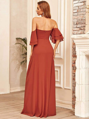 Color=Burnt orange | Strapless A Line Tulip Sleeves Maxi Bridesmaid Dresses-Burnt Orange 2