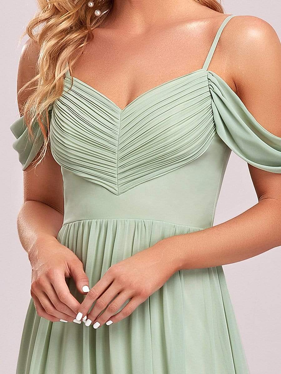 Color=Mint Green | Sexy Cold Shoulder Pleated A-line Bridesmaid Dress-Mint Green 7