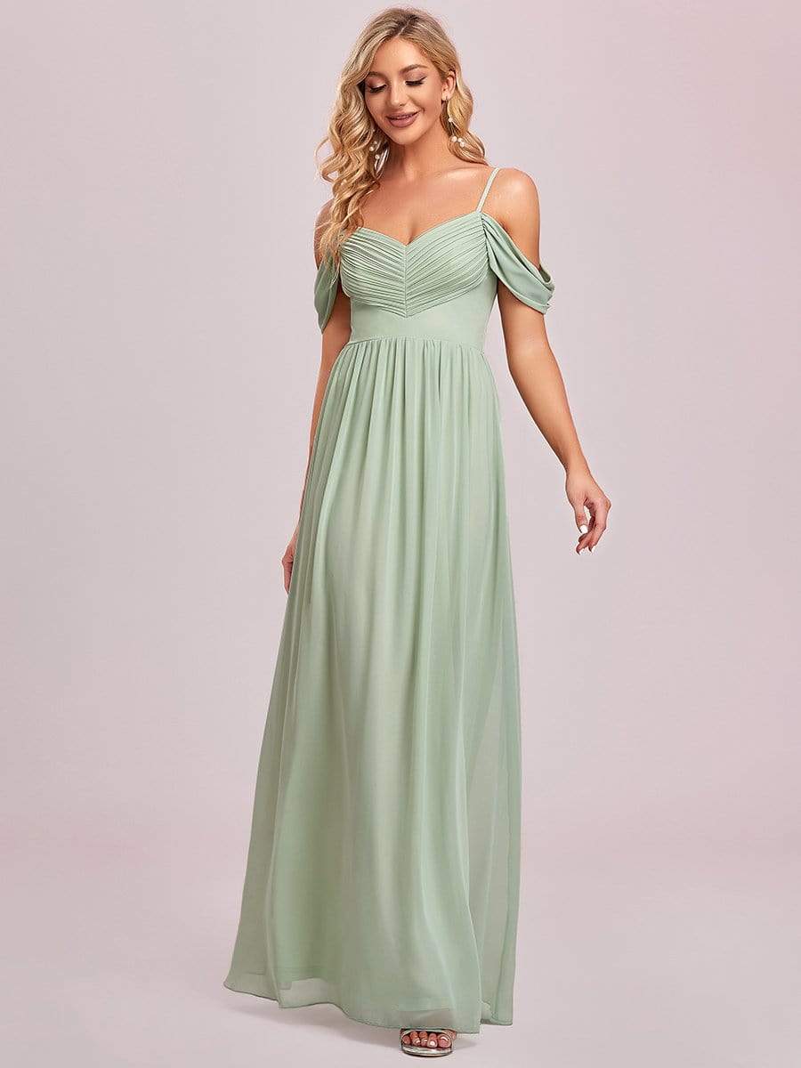 Color=Mint Green | Sexy Cold Shoulder Pleated A-line Bridesmaid Dress-Mint Green 6