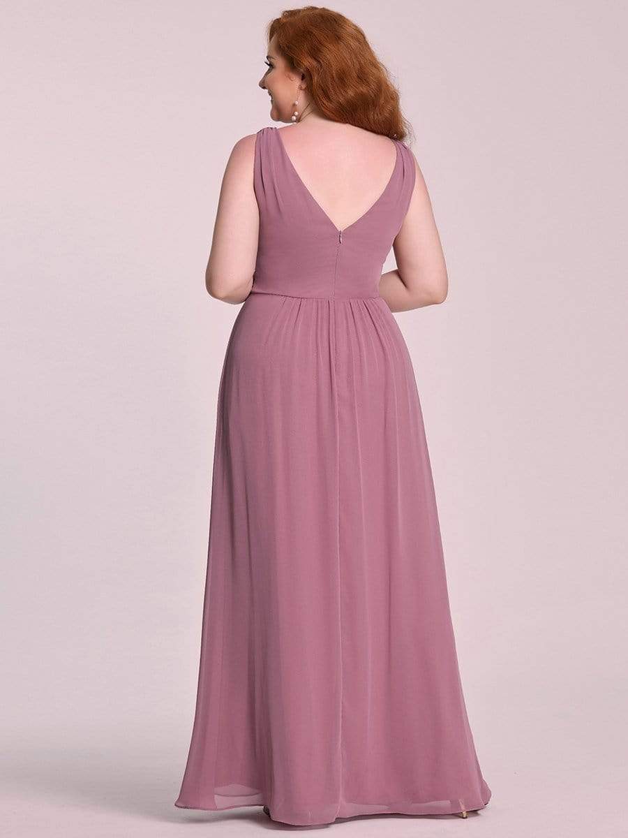 Color=Purple Orchid | Plus Size Sleeveless Deep V Mid-Rib Pleated Long Bridesmaid Dress-Purple Orchid 5