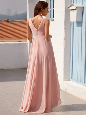 Color=Pink | Chiffon Double V Sleeveless Asymmetric Formal Long Maternity Dress-Pink 2