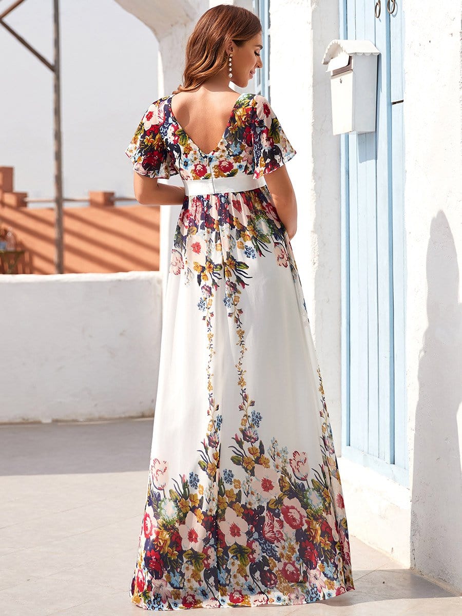 Floral Butterfly Sleeves Double V A-Line Long Maternity Dress - Ever Pretty AU Floral Butterfly Sleeves Double V A-Line Long Maternity Dress - Ever Pretty AU