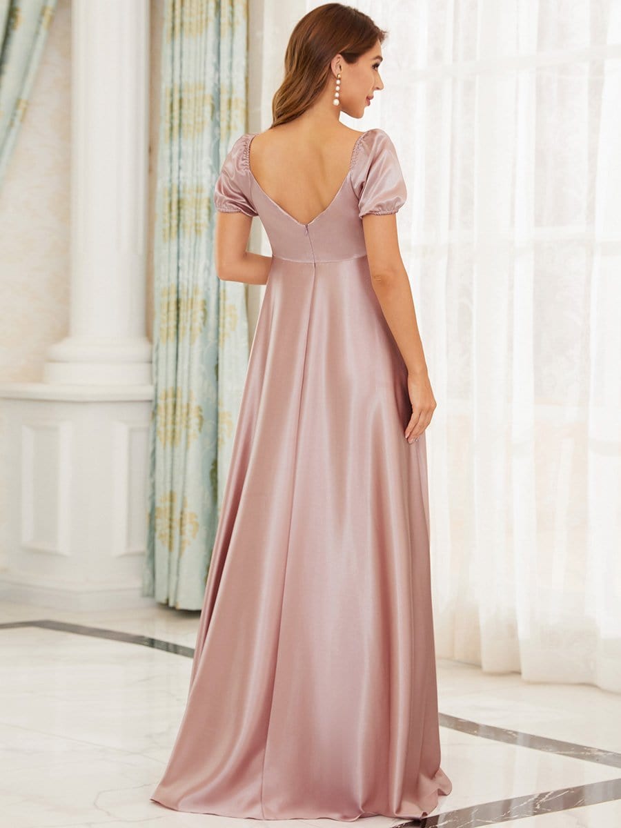 Color=Mauve | Sexy V Neck Backless Short Puff Sleeve Maxi Maternity Dress-Mauve 2