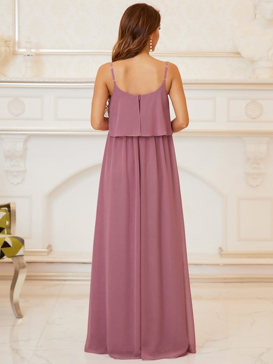 Color=Purple Orchid | A-Line Spaghetti Straps Pleated Maternity Dress-Purple Orchid 2