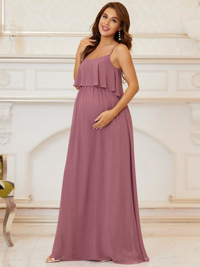 Color=Purple Orchid | A-Line Spaghetti Straps Pleated Maternity Dress-Purple Orchid 5