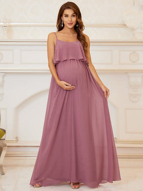 Color=Purple Orchid | A-Line Spaghetti Straps Pleated Maternity Dress-Purple Orchid 1