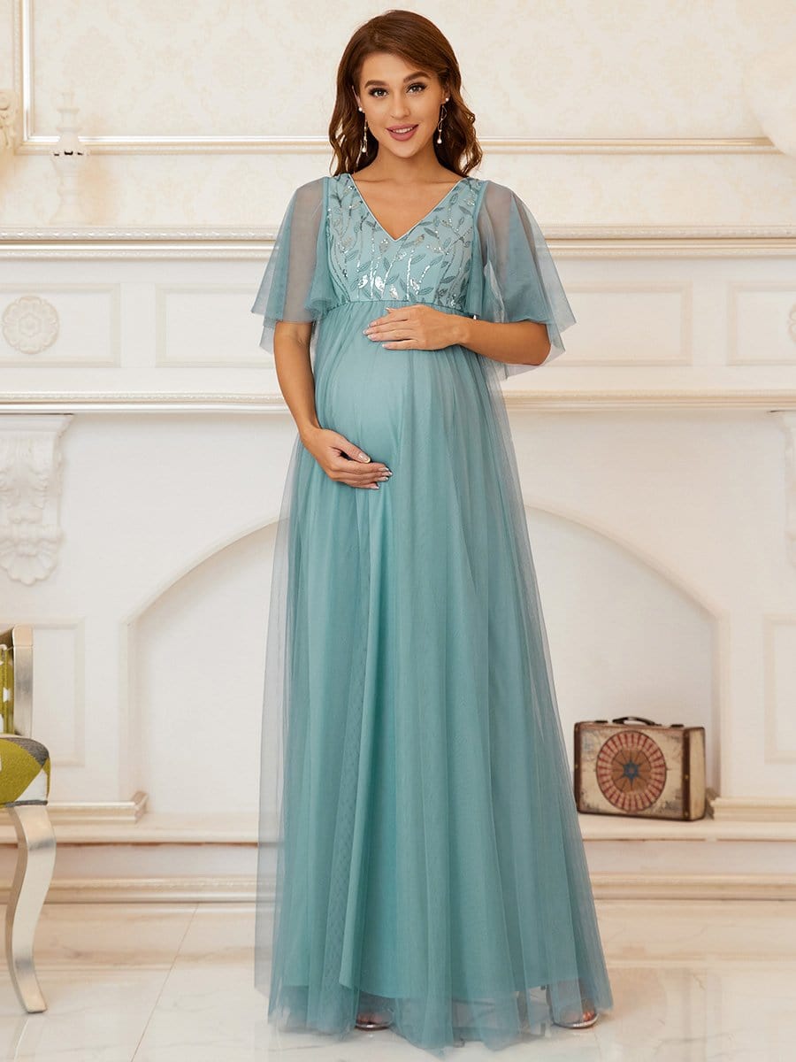 A Line Floral Sequin Maxi Maternity Dress