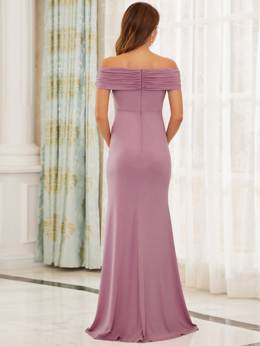 Color=Purple Orchid | Gorgeous Off Shoulder Pleated Mermaid Maternity Dress-Purple Orchid 2