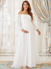 Color=Cream | Elegant Off Shoulder Lantern Sleeves Lace Maternity Dress-Cream 1