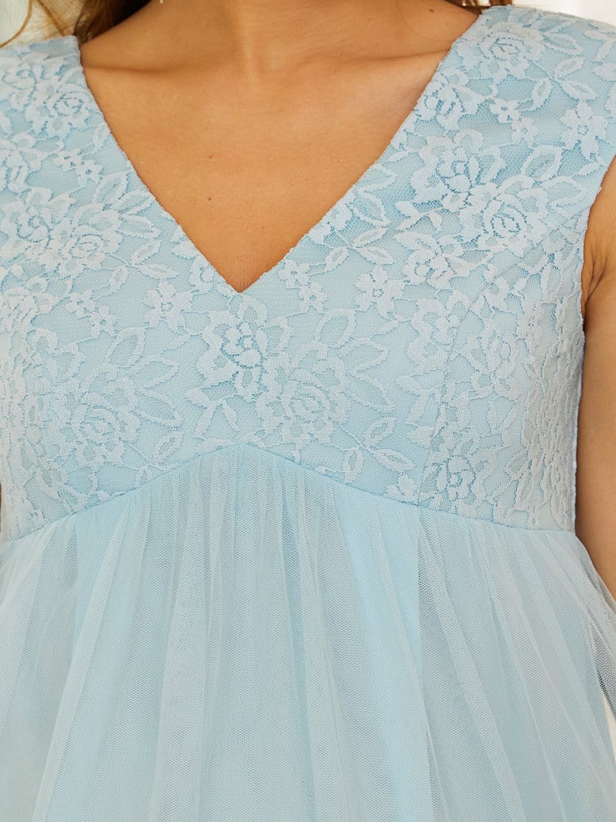 Color=Sky Blue | Simple Sleeveless Embroidered Maxi Maternity Dress-Sky Blue 4