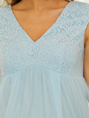 Color=Sky Blue | Simple Sleeveless Embroidered Maxi Maternity Dress-Sky Blue 4