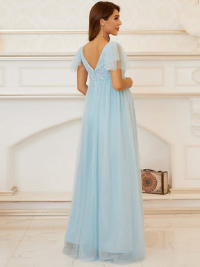 Color=Sky Blue | Empire Waist Tulle Sequin Maxi Maternity Dress-Sky Blue 2
