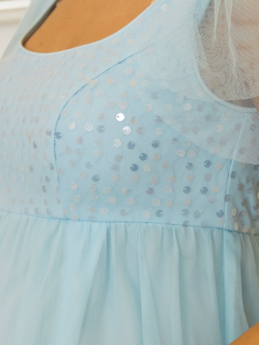 Color=Sky Blue | Empire Waist Tulle Sequin Maxi Maternity Dress-Sky Blue 4