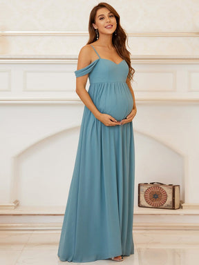 Color=Dusty blue | Gorgeous Sweetheart Cold Shoulder Maternity Dress-Dusty Blue 3