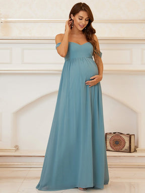 Color=Dusty blue | Gorgeous Sweetheart Cold Shoulder Maternity Dress-Dusty Blue 1