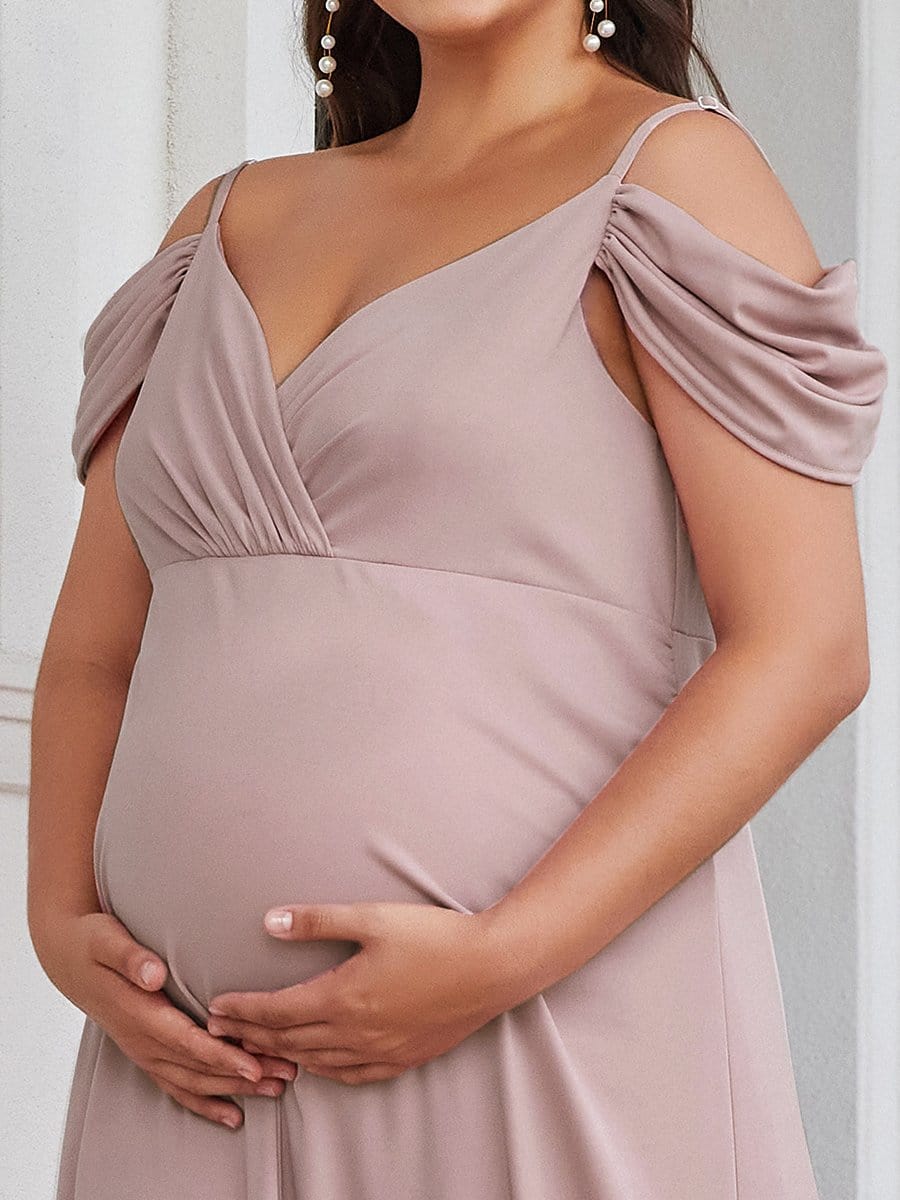 Color=Purple Orchid | Plus Size Sweetheart Spaghetti Straps Maxi Maternity Dress-Purple Orchid 4