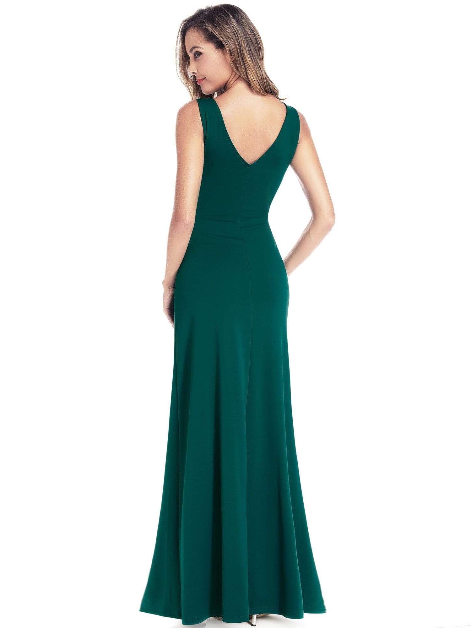 Color=Teal | Women'S V-Neck Wrap Side Split Floor Length Evening Dress-Teal 5