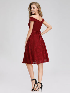 Color=Burgundy | Short Lace Off Shoulder Homecoming Dresses-Burgundy 2