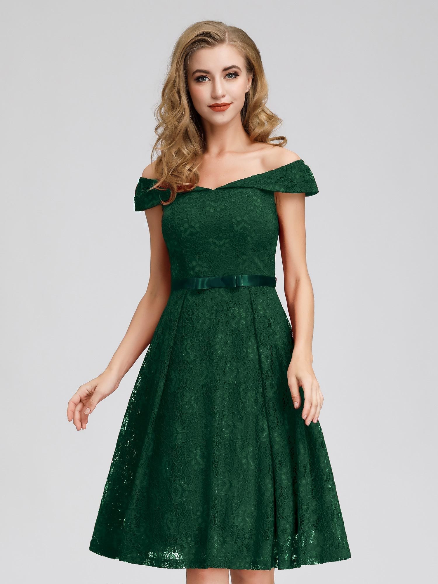 Color=Dark Green | Short Lace Off Shoulder Homecoming Dresses-Dark Green 4