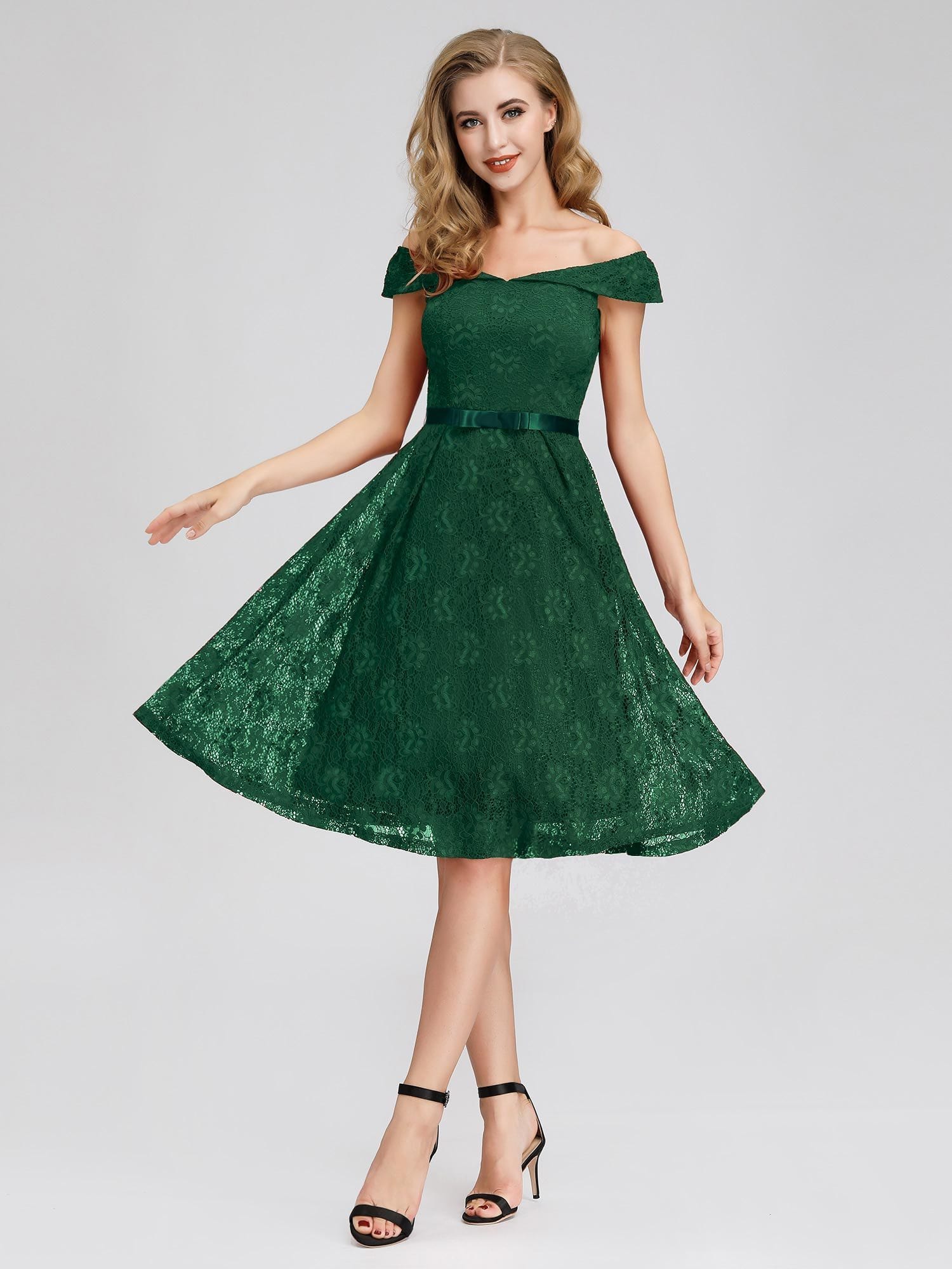 Color=Dark Green | Short Lace Off Shoulder Homecoming Dresses-Dark Green 1
