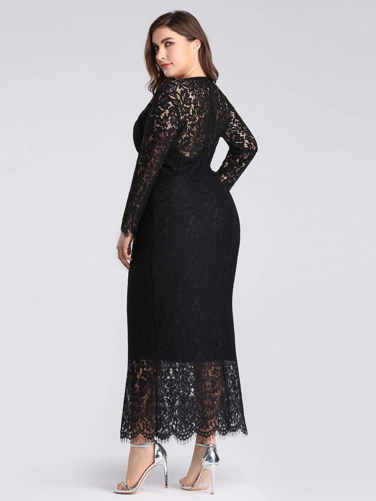 Color=Black | Long Sleeve Lace Fitted Lbd-Black 2