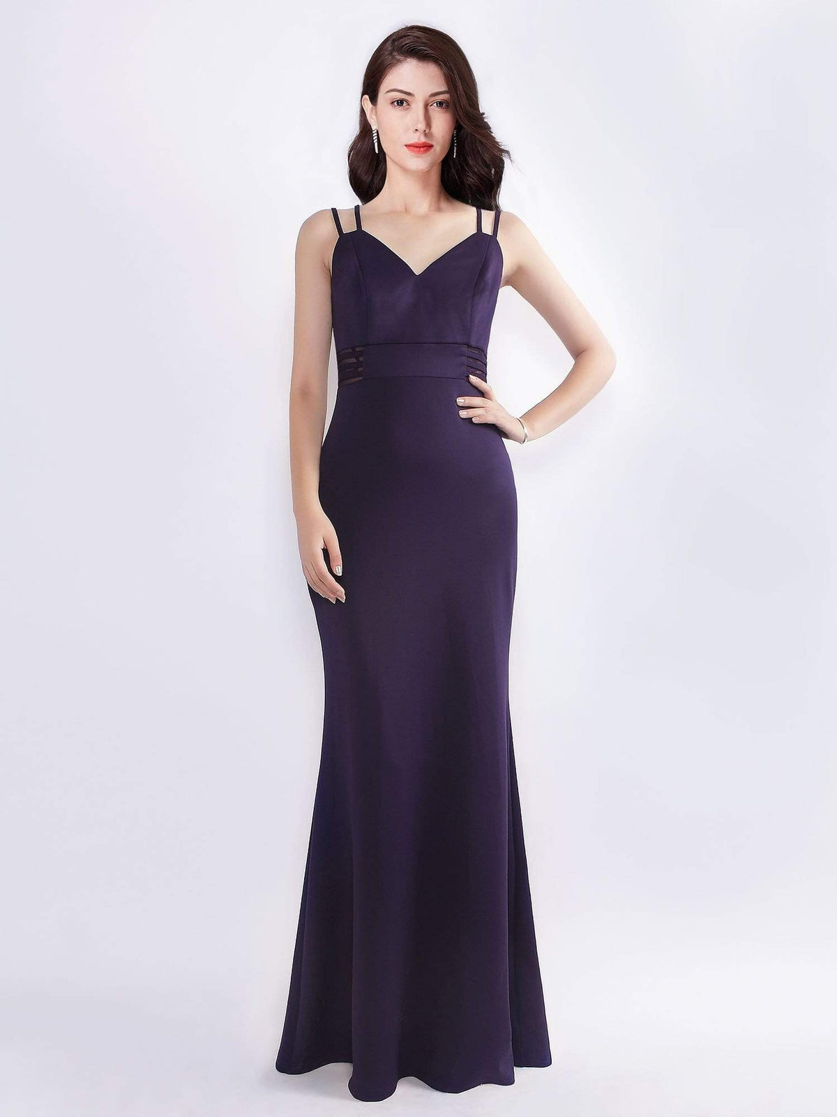 Color=Dark Purple | Women'S Elegant V-Neck Floor Length Evening Dress-Dark Purple 1
