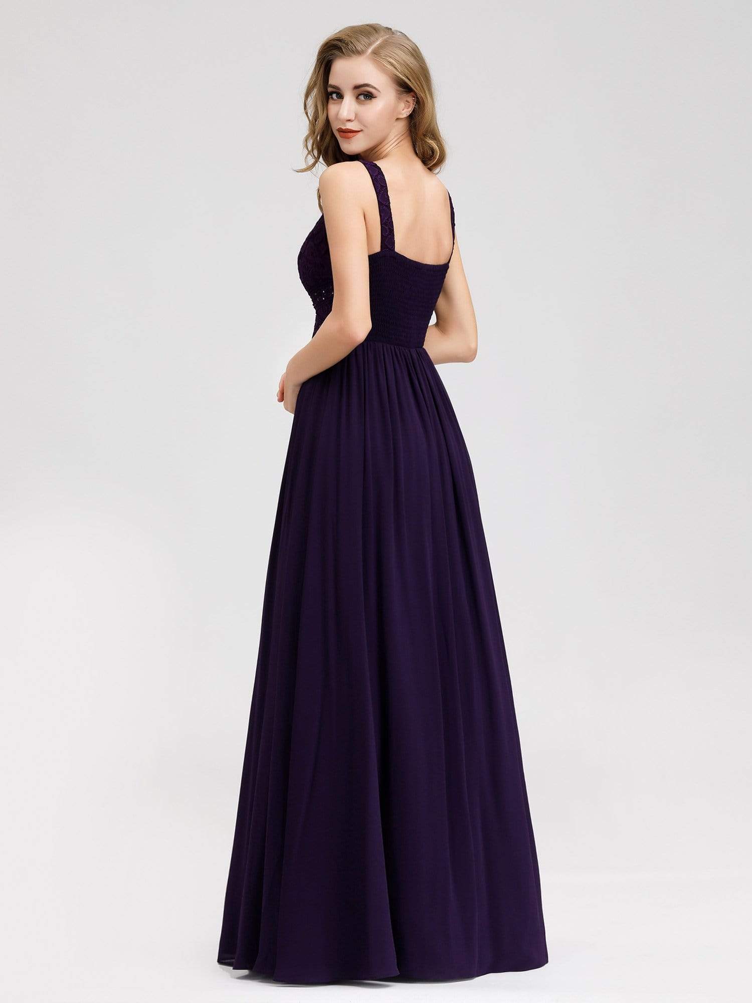 Color=Dark Purple | Sleeveless V Neck Long Purple Evening Dress-Dark Purple 3